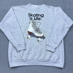 VTG Tultex‎ Roller Skating is Life Graphic Sweatshirt XL Gray Crew Pullover USA